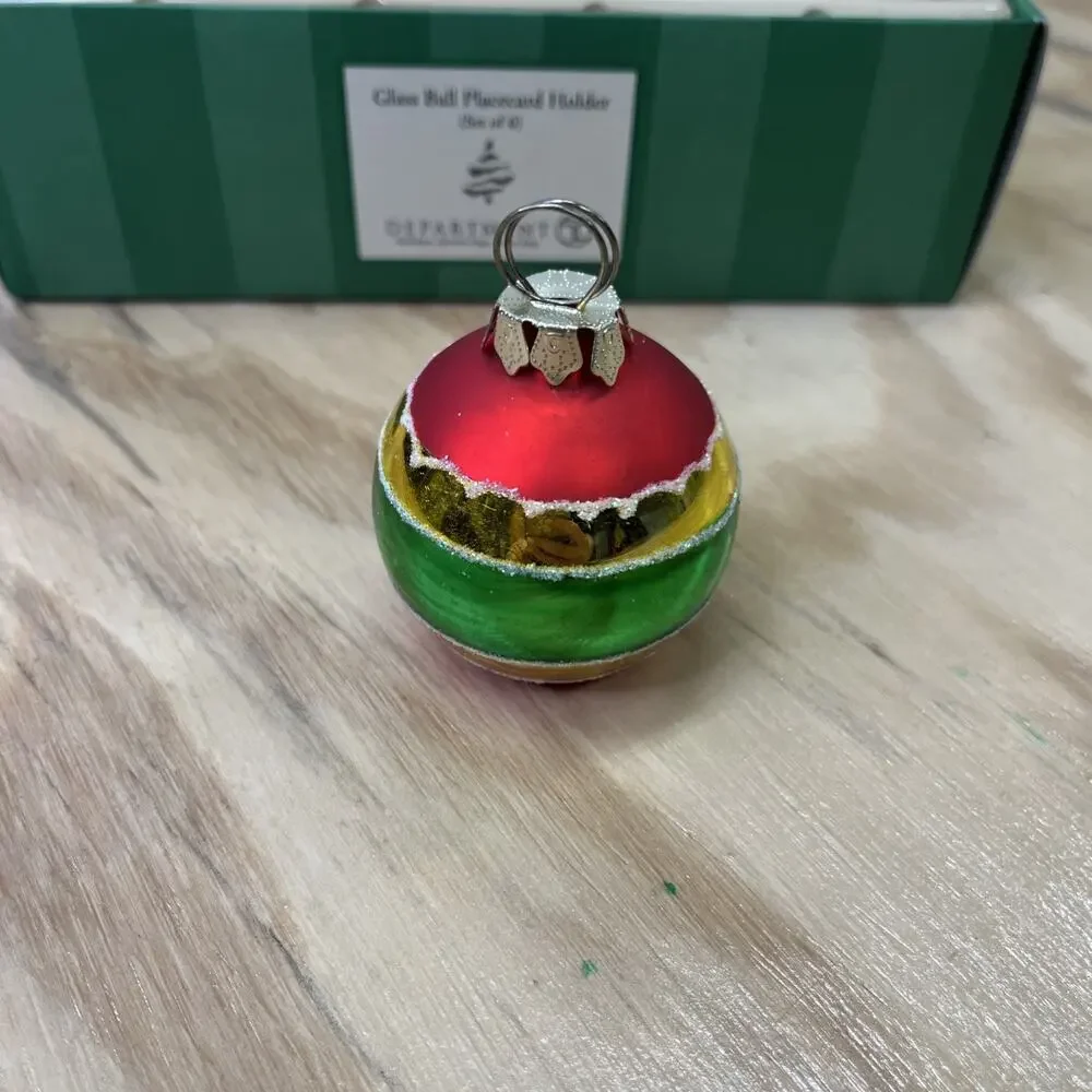 Vtg 2000 Department 56 6 Piece Glass Christmas Ornament Place Card Holder - Picture 3 of 11